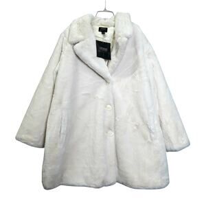 Dennis Basso White Faux Fur Coat Womens Jacket Notch Collar Crossover Lapel 2X